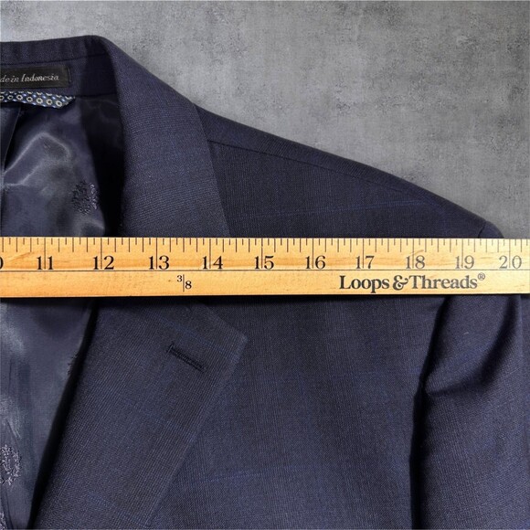 Ralph Lauren Men's 46R Navy Wool Blend Blazer Sport Coat 2-Button Jacket Plaid - Picture 8 of 15